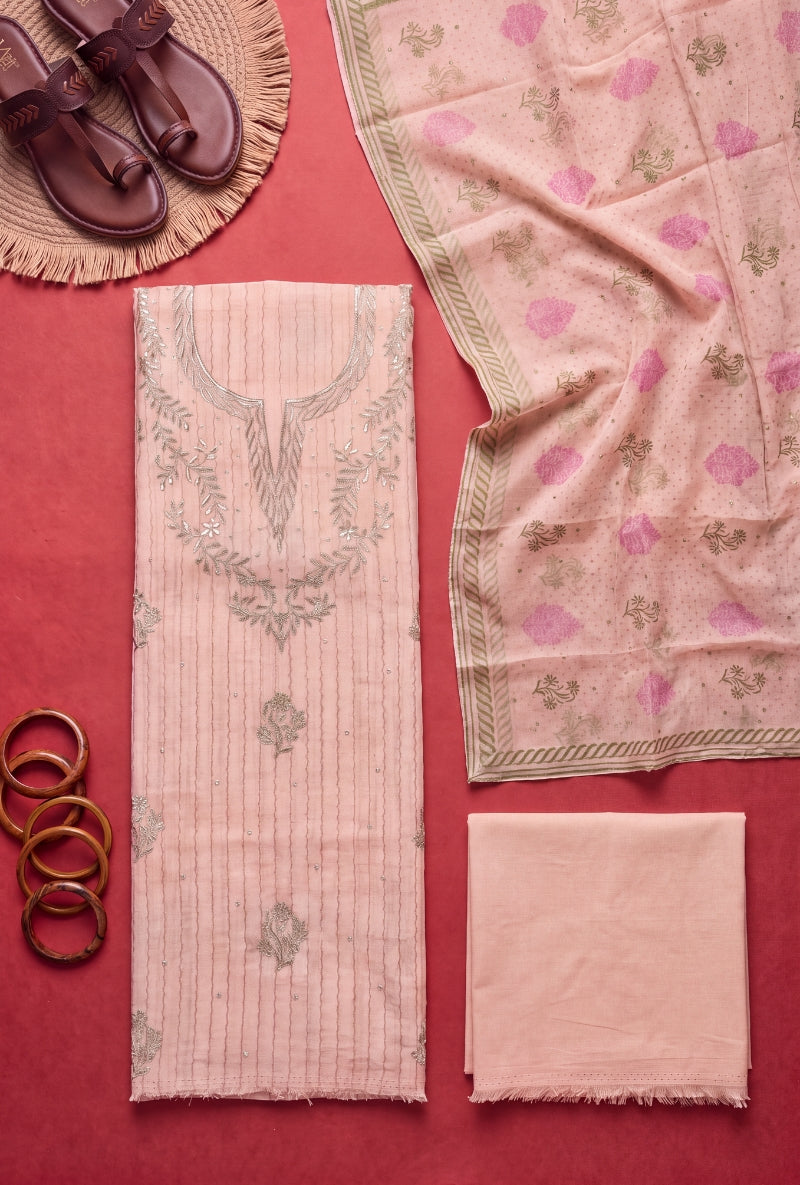 Gota Work Yoke Block Print Unstitched Suit Set