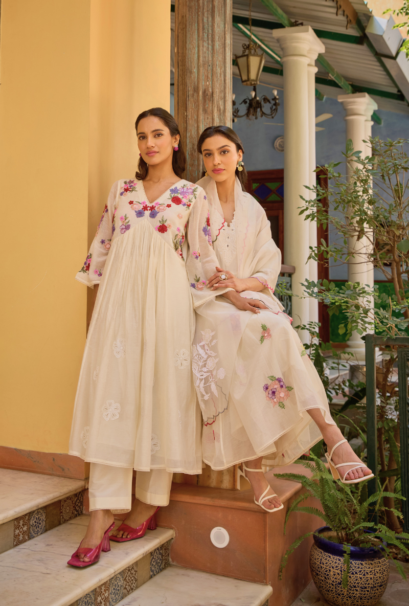 Ivory Empire Cut Applique Anaardana Anarkali Set