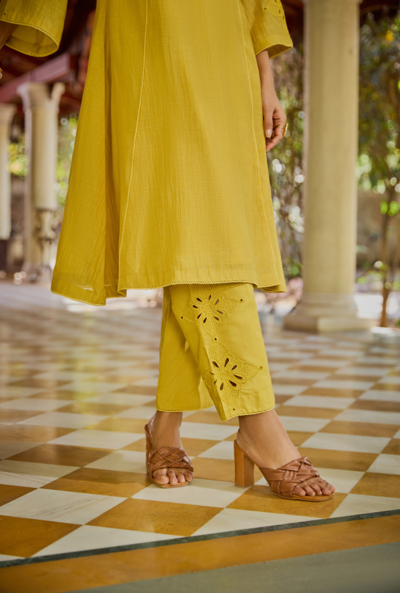 Mustard Overlapping Neckline Anaardana Kurta Set
