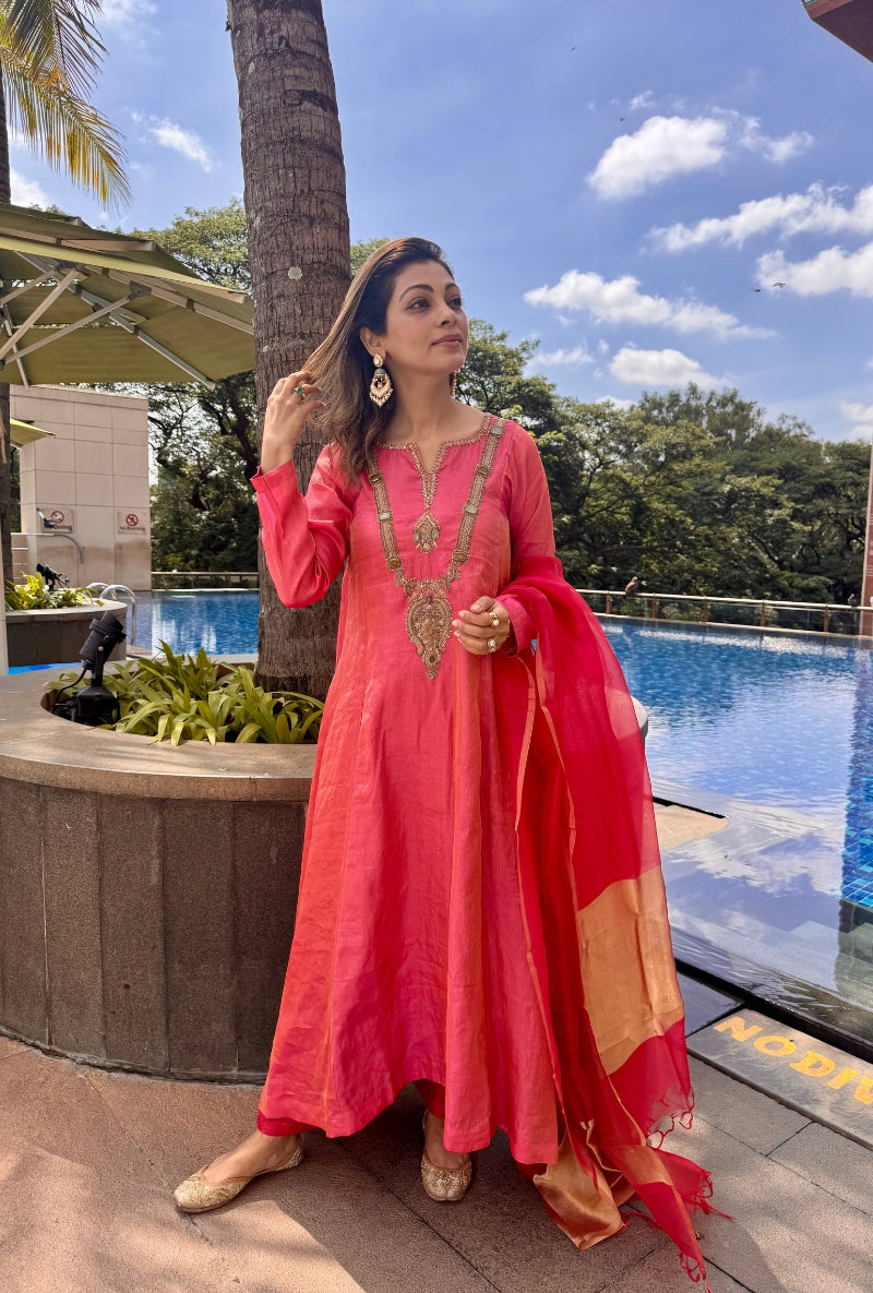 Meghna Nayyar in Pink Jewel Neck Anarkali Set