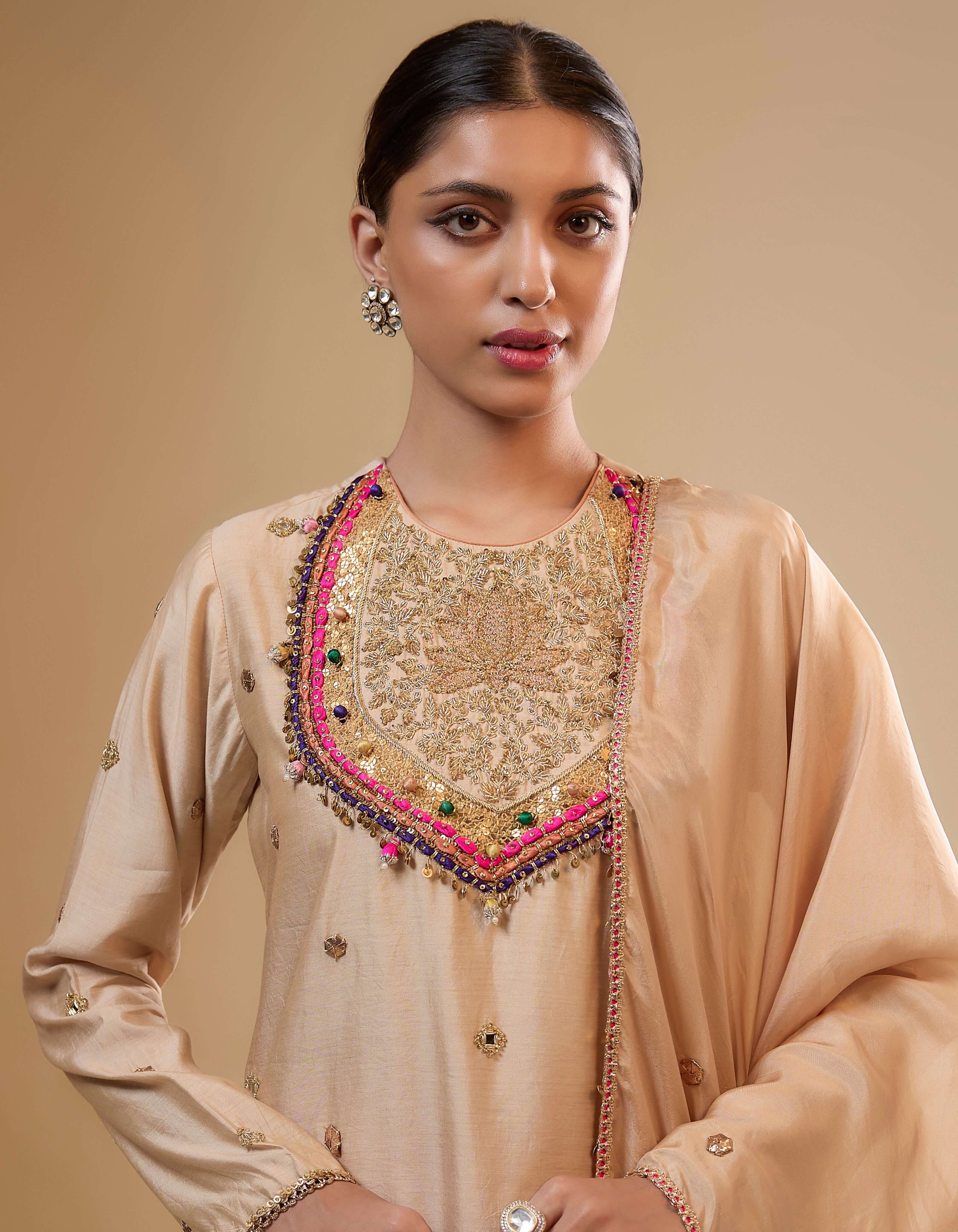 Ivory Lotus Yoke Rani Sharara Set
