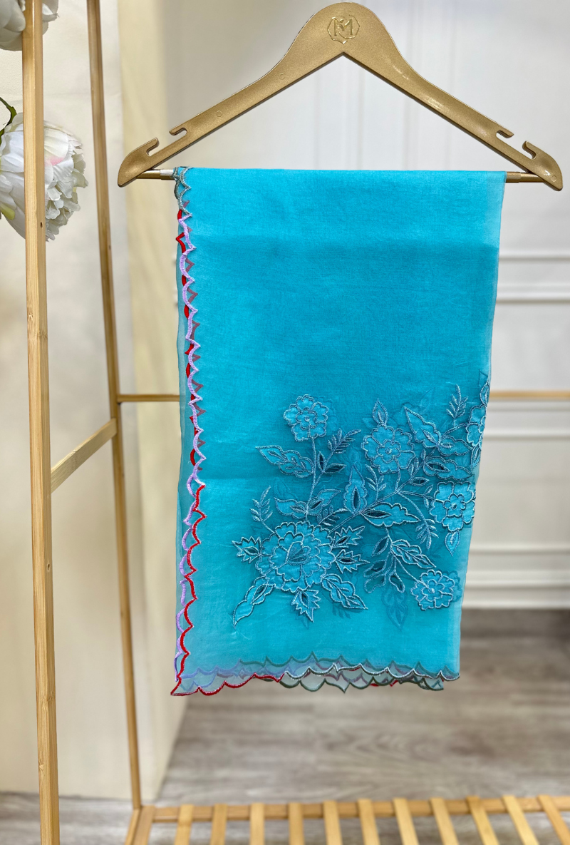 Turquoise Hand Embroidered Kalidaar Anaardana Kurta Set