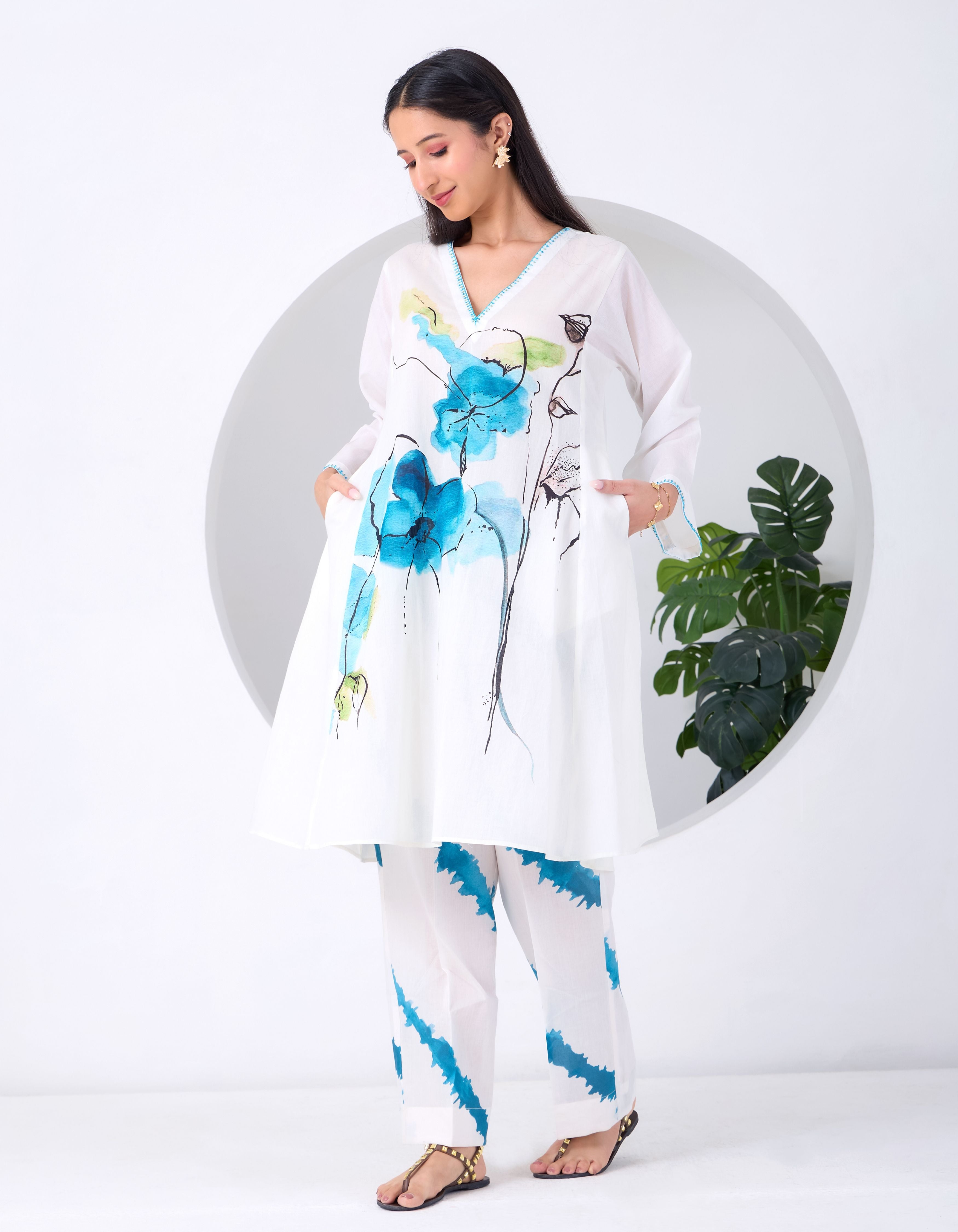 White and Blue Siberica June Co-ord Set