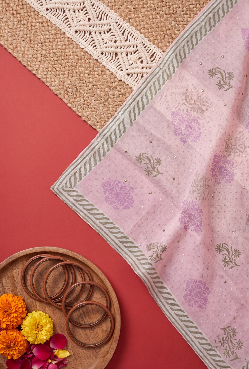 Gota Work Yoke Block Print Unstitched Suit Set