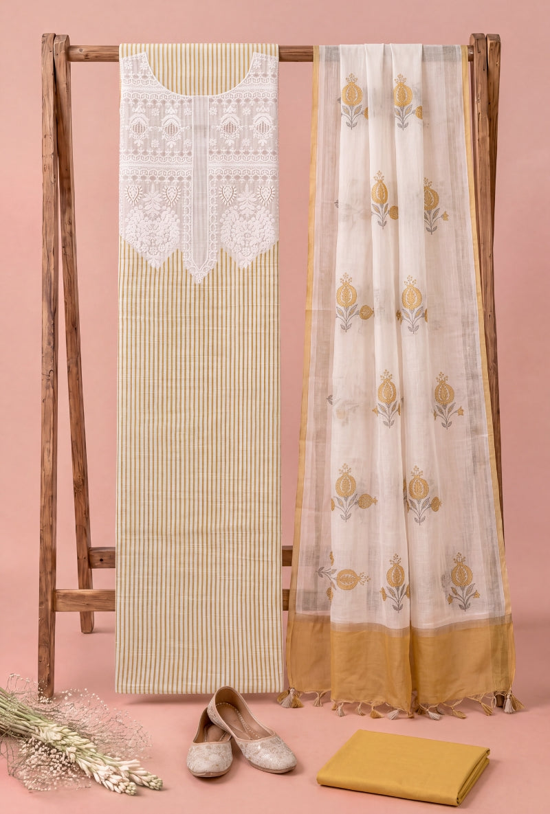 Lucknowi Resham Yoke Unstitched Suit Set