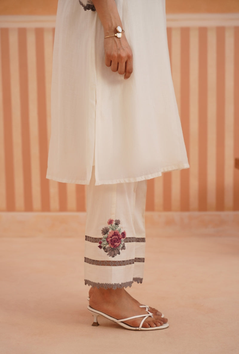 Ivory Cross Stitch Floral Embroidery Pehar Kurta Set