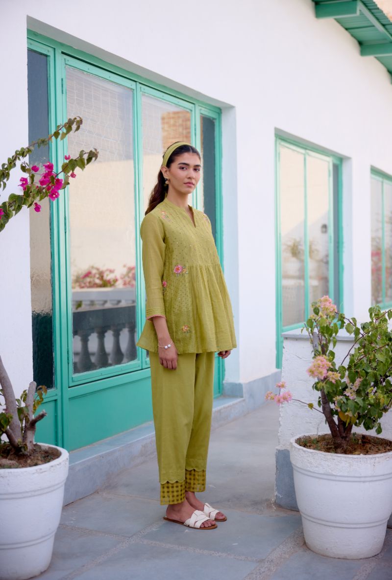 Green Front Gather Vaidehi Co-ord Set