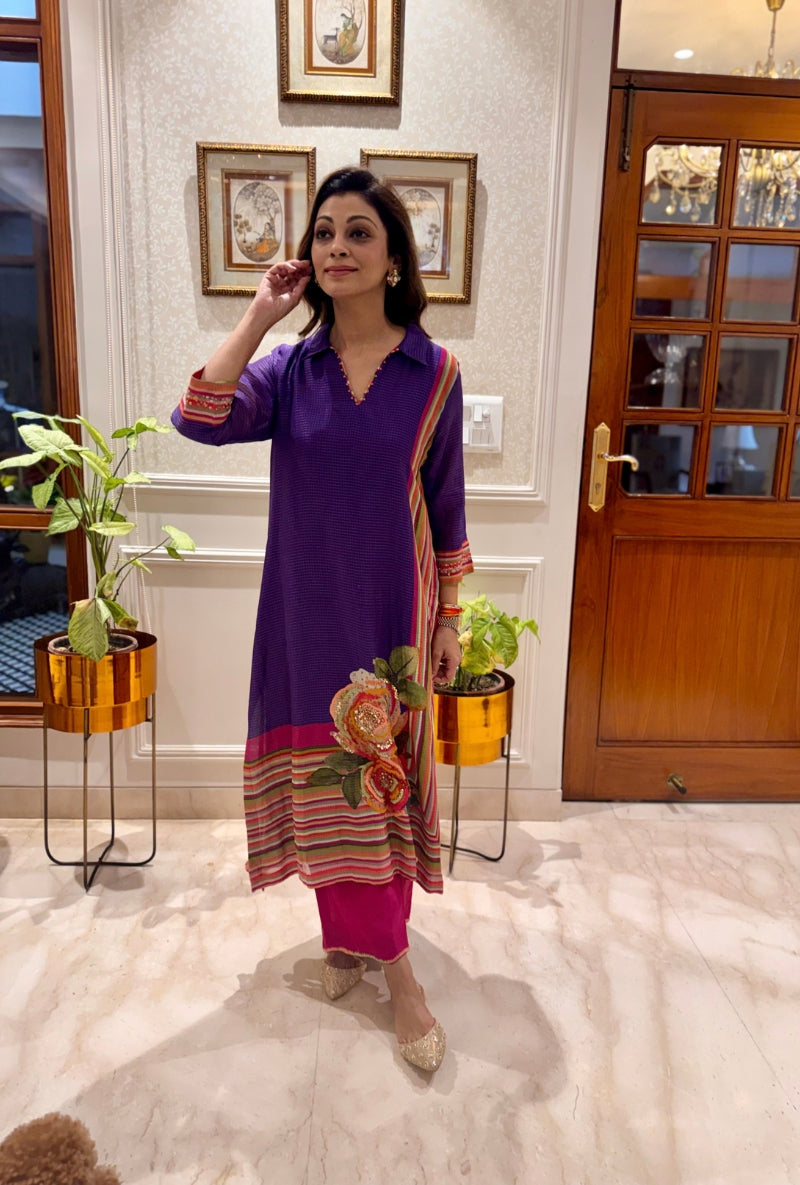 Meghna Nayyar in Purple Flower Butta Kurta Set