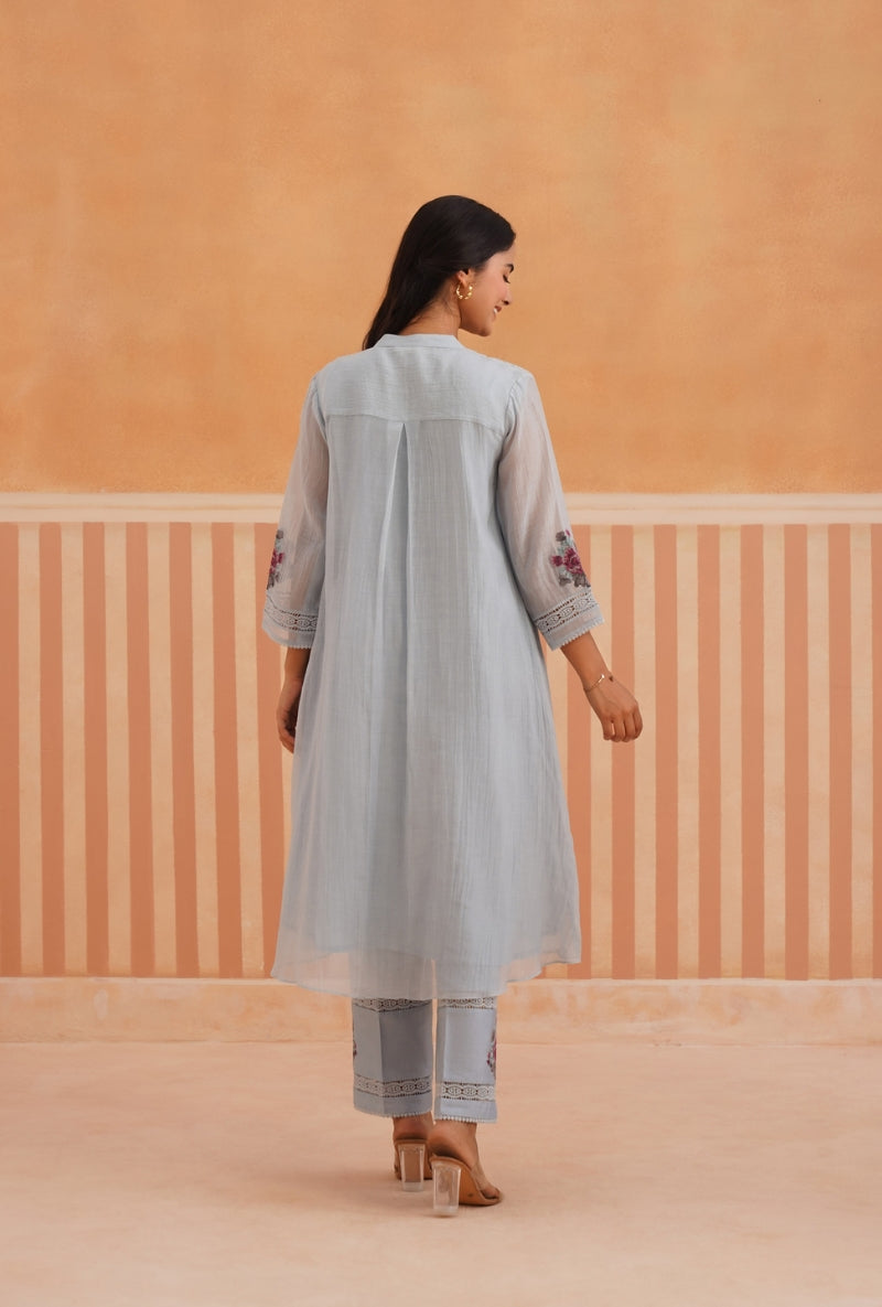 Powder Blue With Cross Stitch Embroidery Pehar Kurta Set