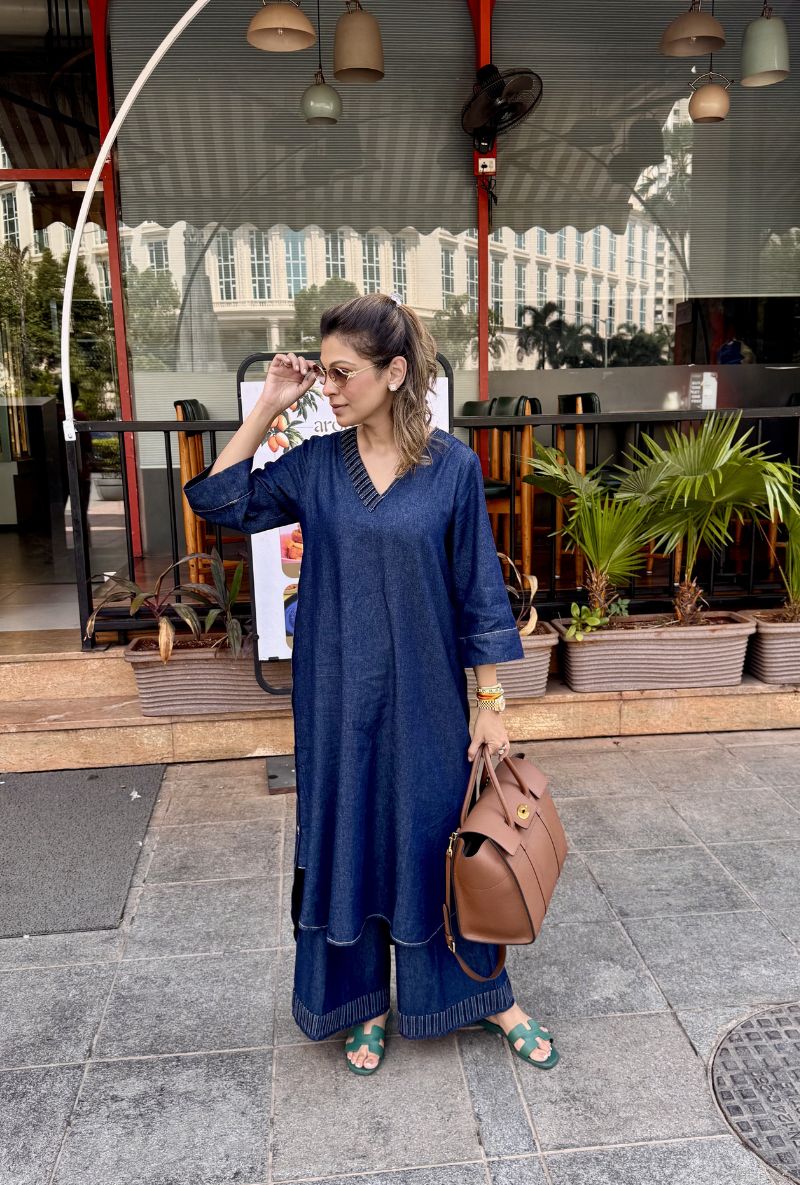 Meghna Nayyar in Indigo Loop Long  Zinnia Kurta Set
