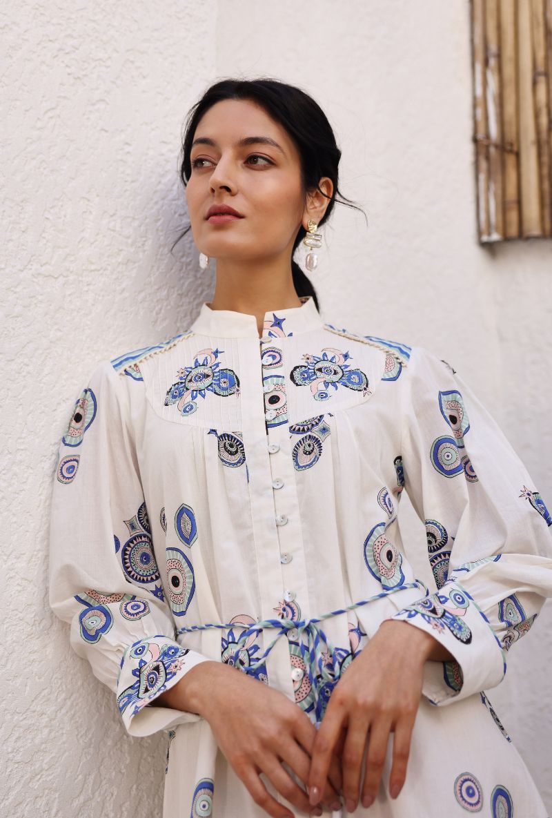 Ivory Sun and Moon Print Gaze Short Dress