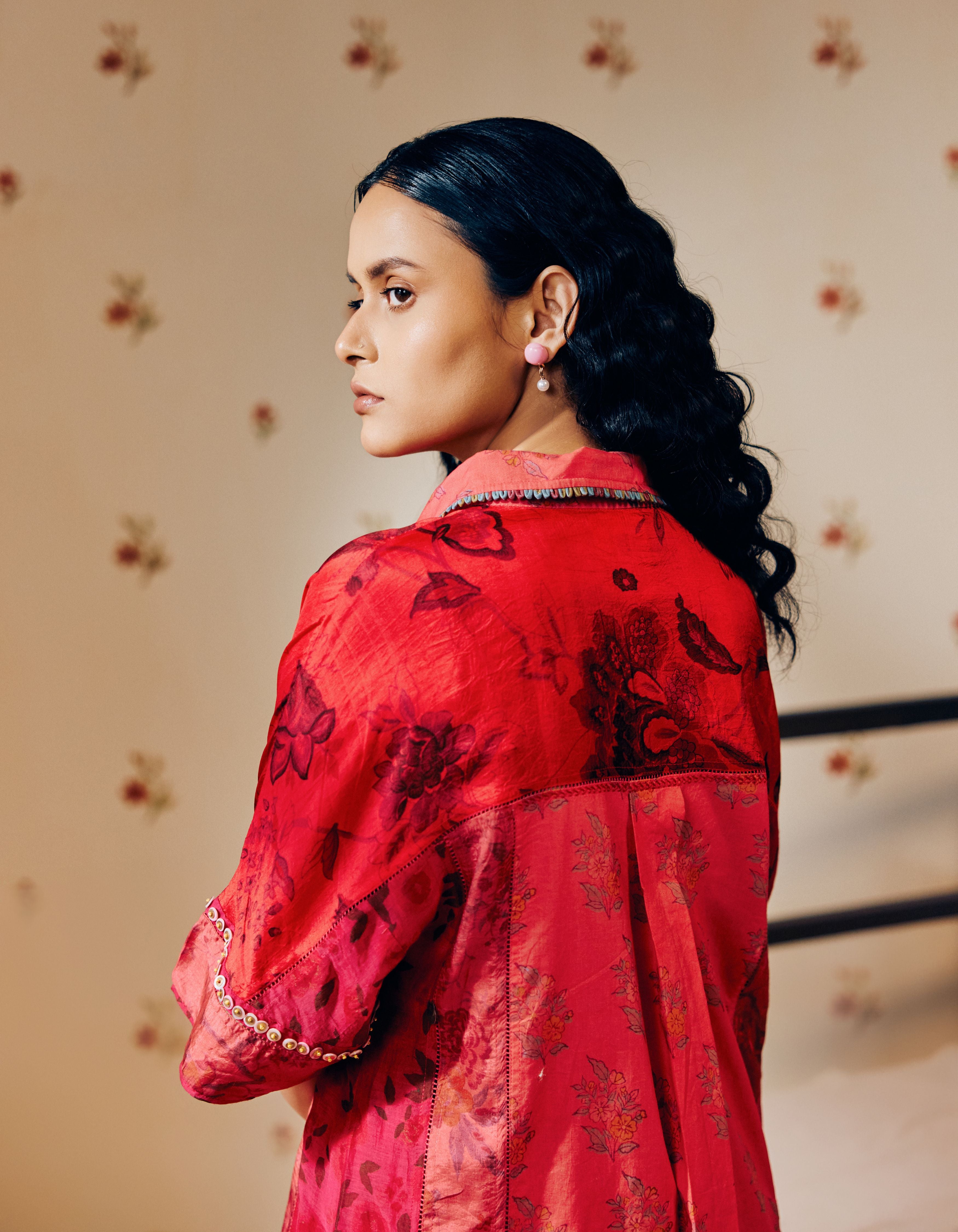 Rani Pink Hand Block Shirt Collar Printed Mia Kurta Set