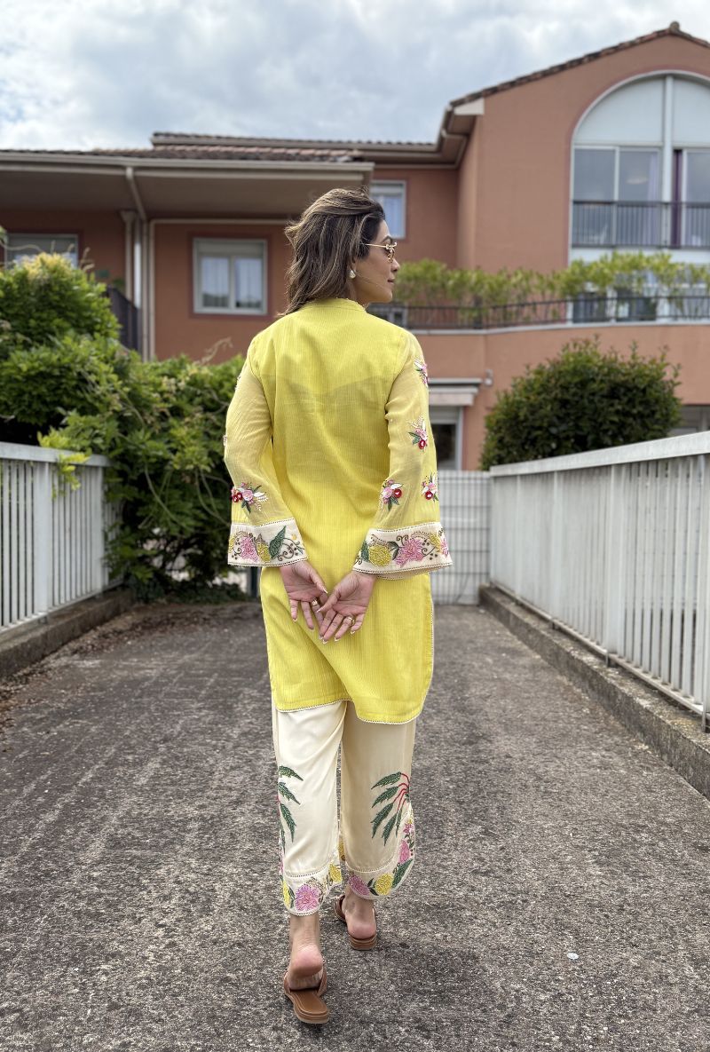 Meghna Nayyar Yellow Cutdana And Resham Work Angela Maple Kurta Set