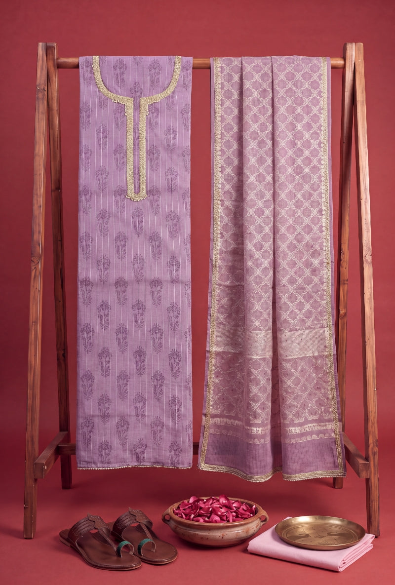 Moti Work Neck Unstitched Suit Set