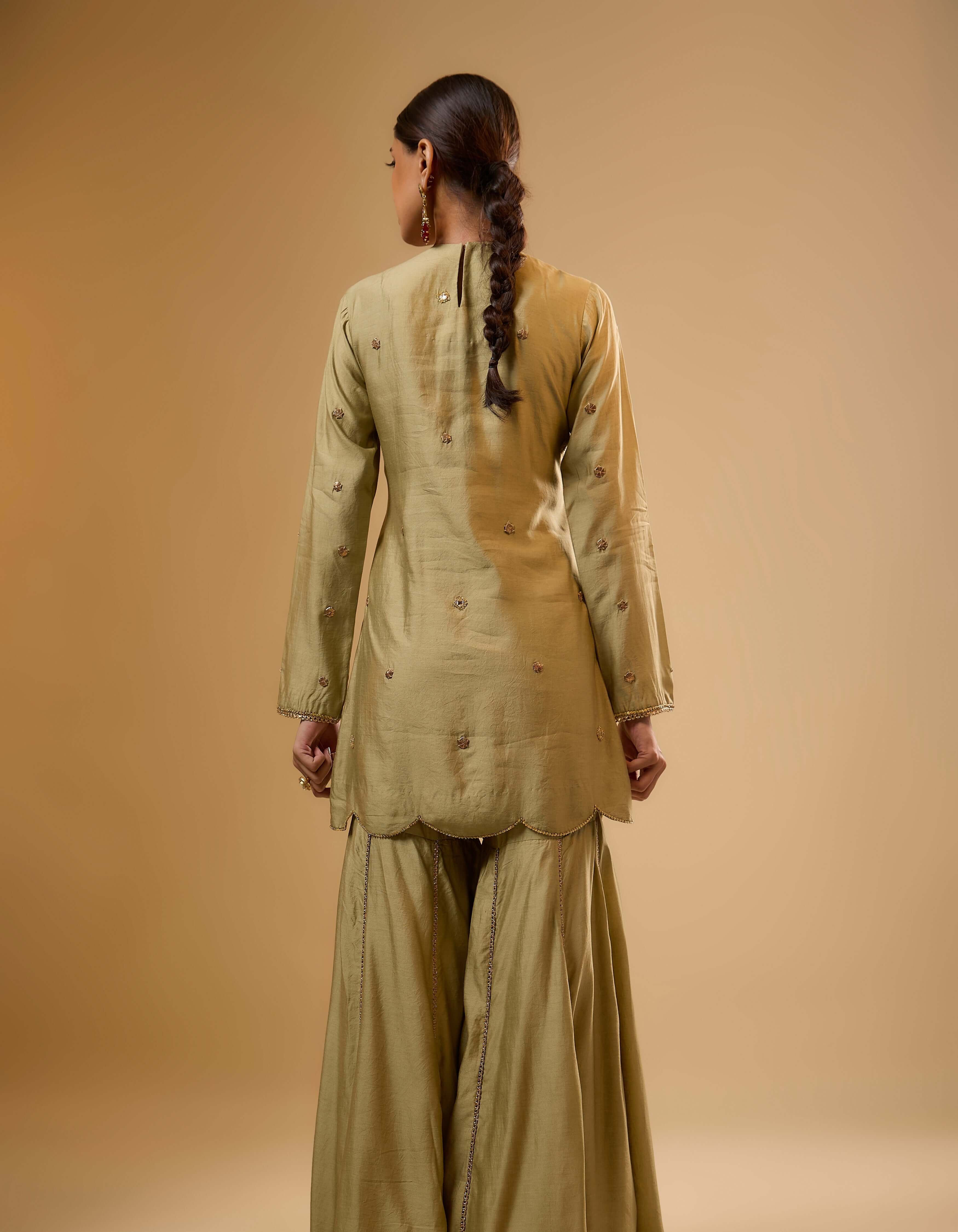 Light Green Lotus Yoke Rani Sharara Set