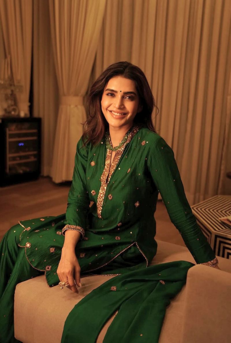 Karishma Tanna in Green Mirror Work Rani Sharara Set