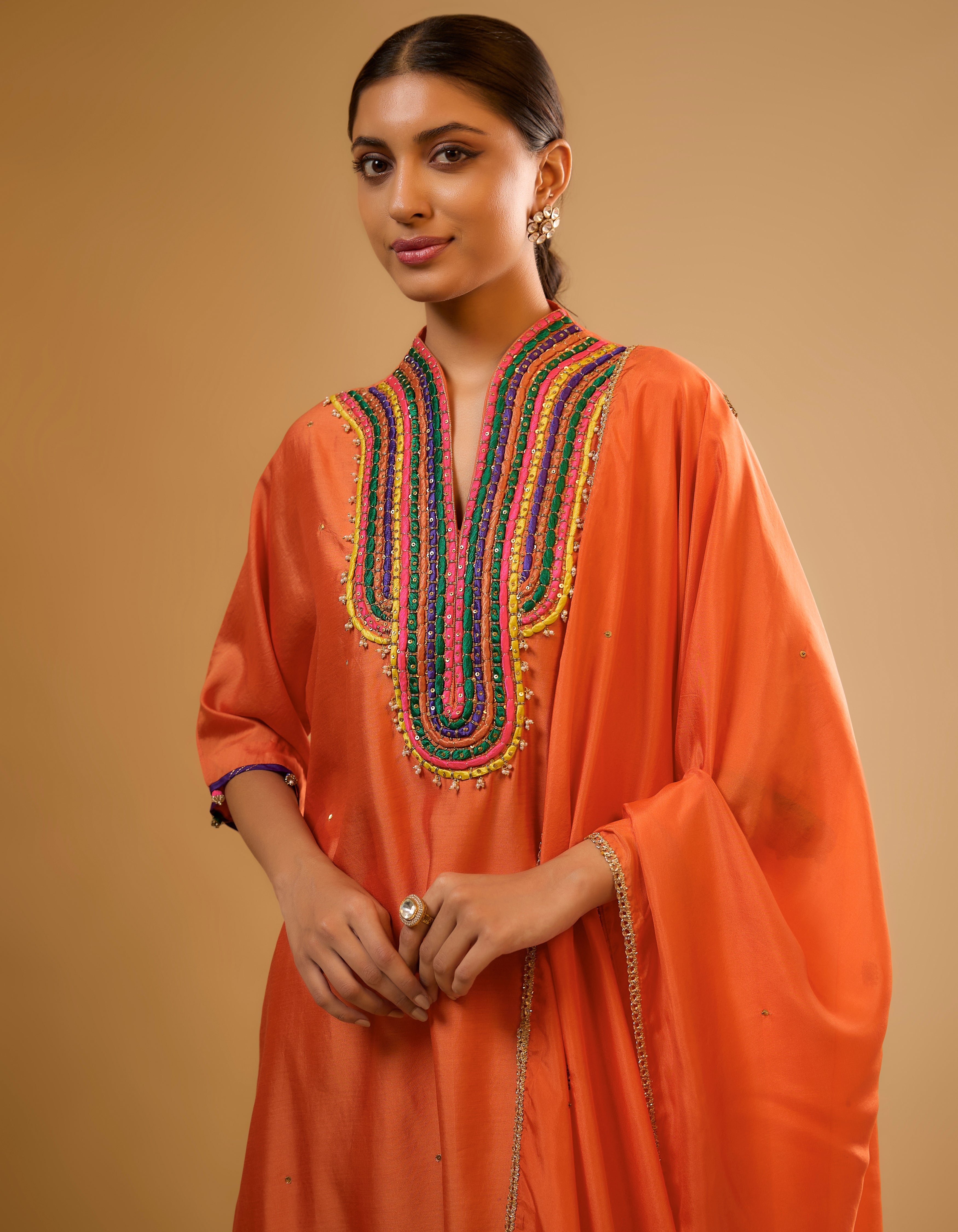 Orange Dori Yoke Rani Kurta Set