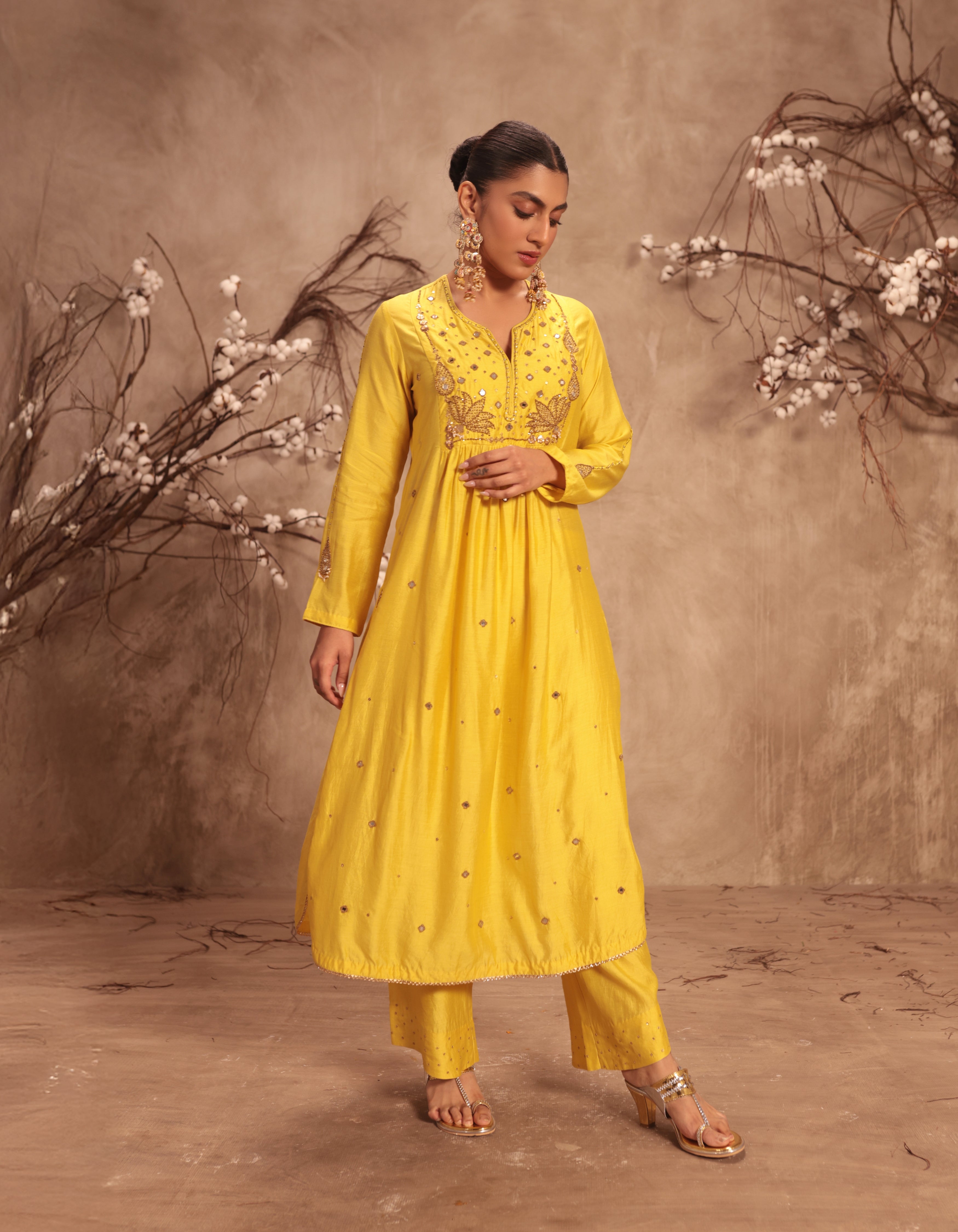 Yellow Frockstyle Rani Kurta Set