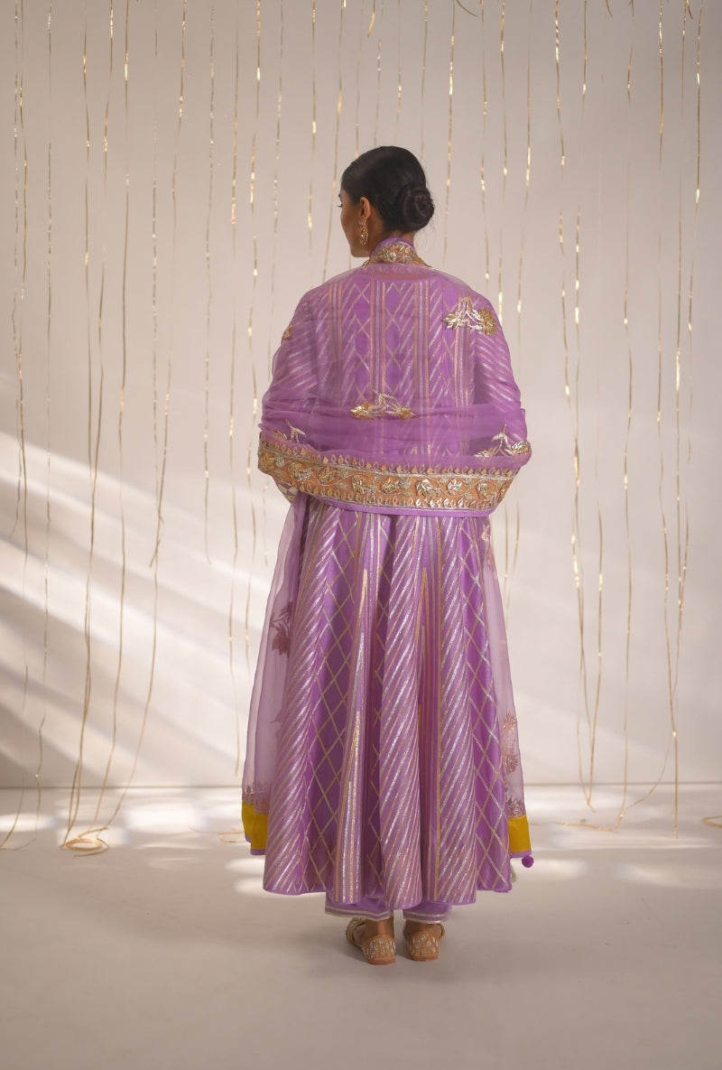 Lavender Gota Lace and Patti Long Mehreen Anarkali Set