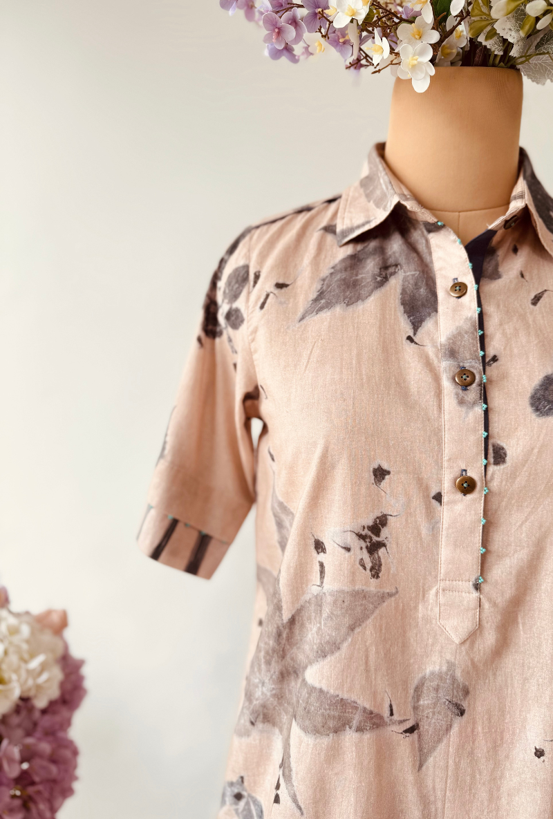 Beige All Over Eco Print Co-Ord Set