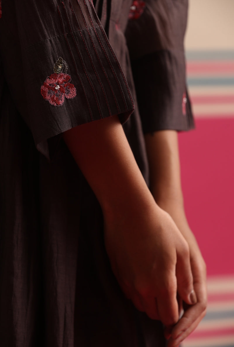 Brown Floral Motif Embroidered Kairi Kurta Set