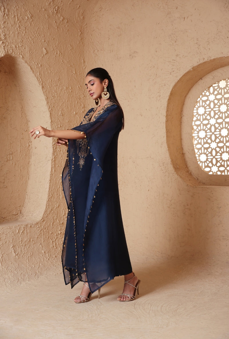 Blue Heavy Yoke Nihira Kaftan set