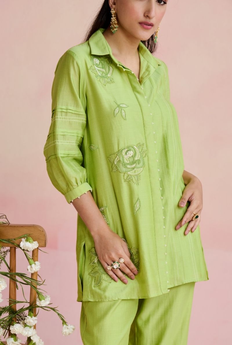 Light Green Collared Amara Co- Ord Set