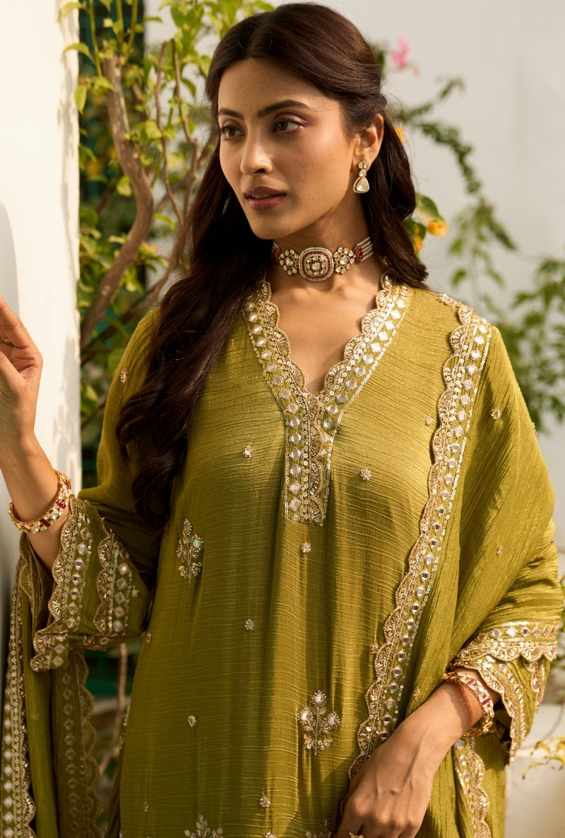 Green Embroidered A-Line Nadira Farshi Salwar Set