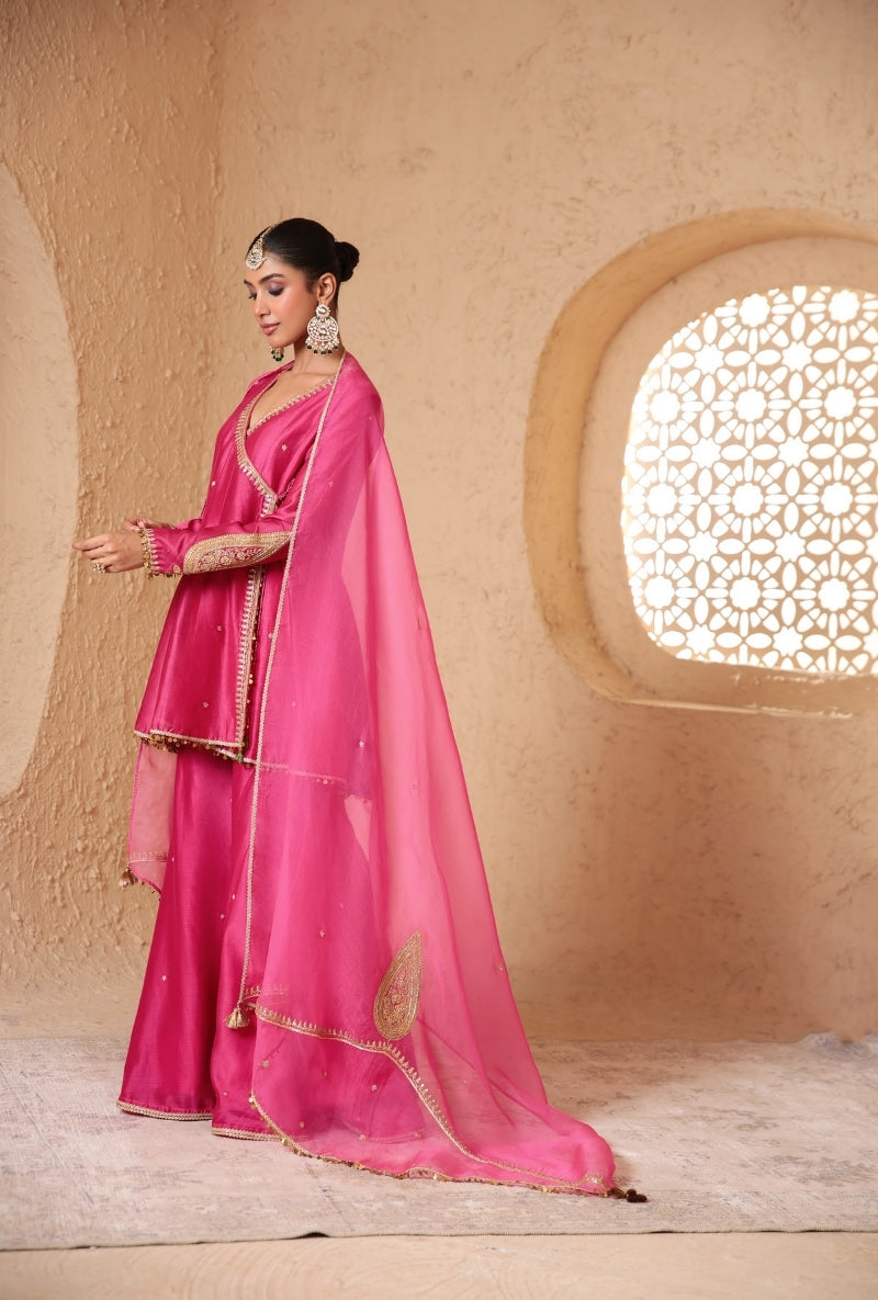 Pink Angrakha Nihira Sharara Set
