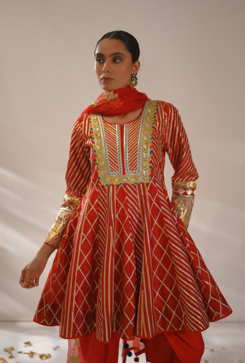 Red Short kalidaar Gota Work Mehreen Dhoti Salwar Set