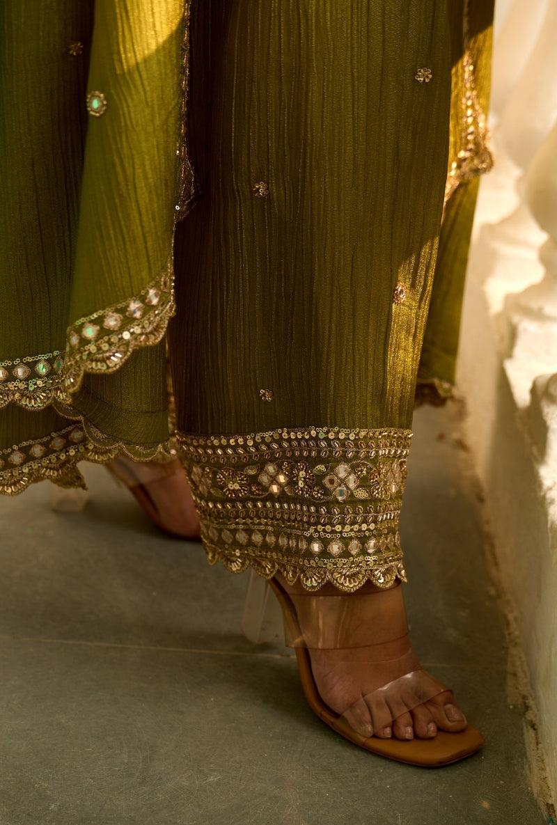 Green Embroidered A-Line Nadira Farshi Salwar Set