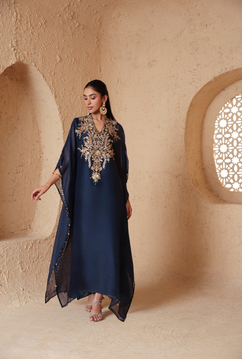 Blue Heavy Yoke Nihira Kaftan set
