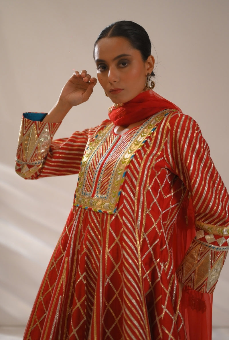 Red Short kalidaar Gota Work Mehreen Dhoti Salwar Set