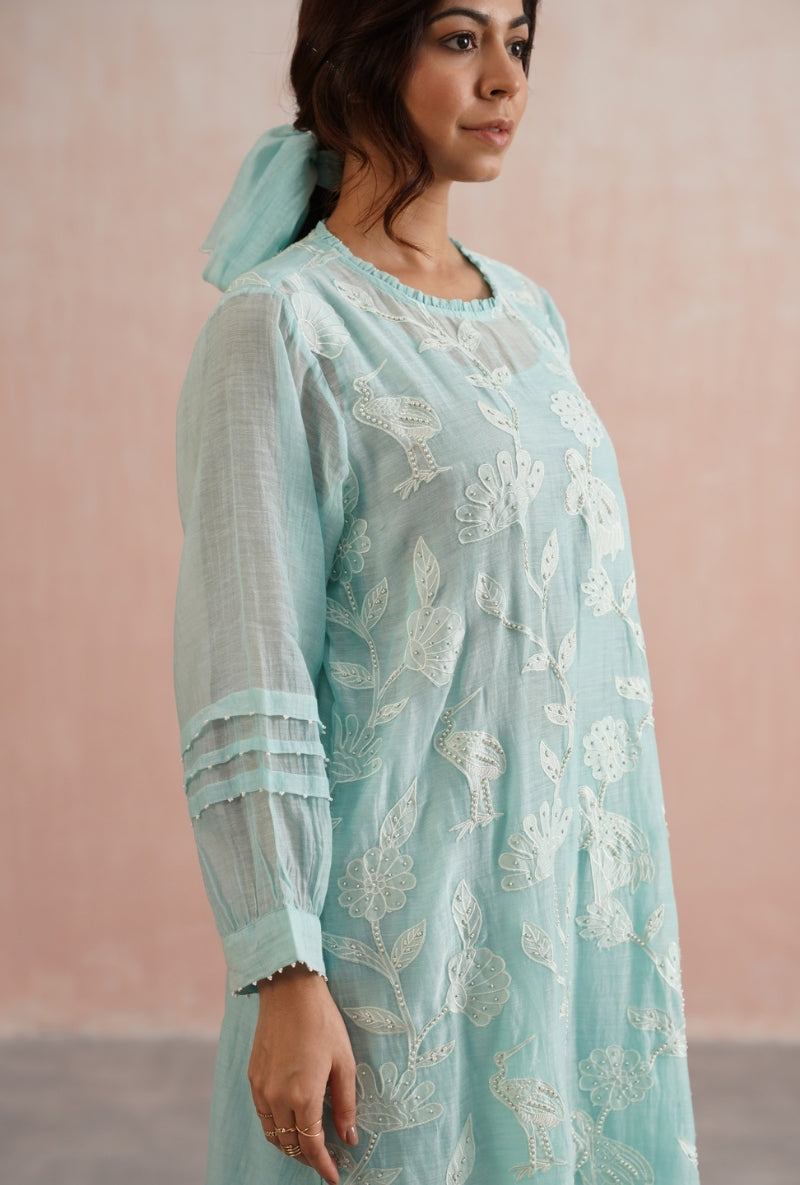 Pale Blue Applique And Pearl Embroidered Prisha Kurta Set