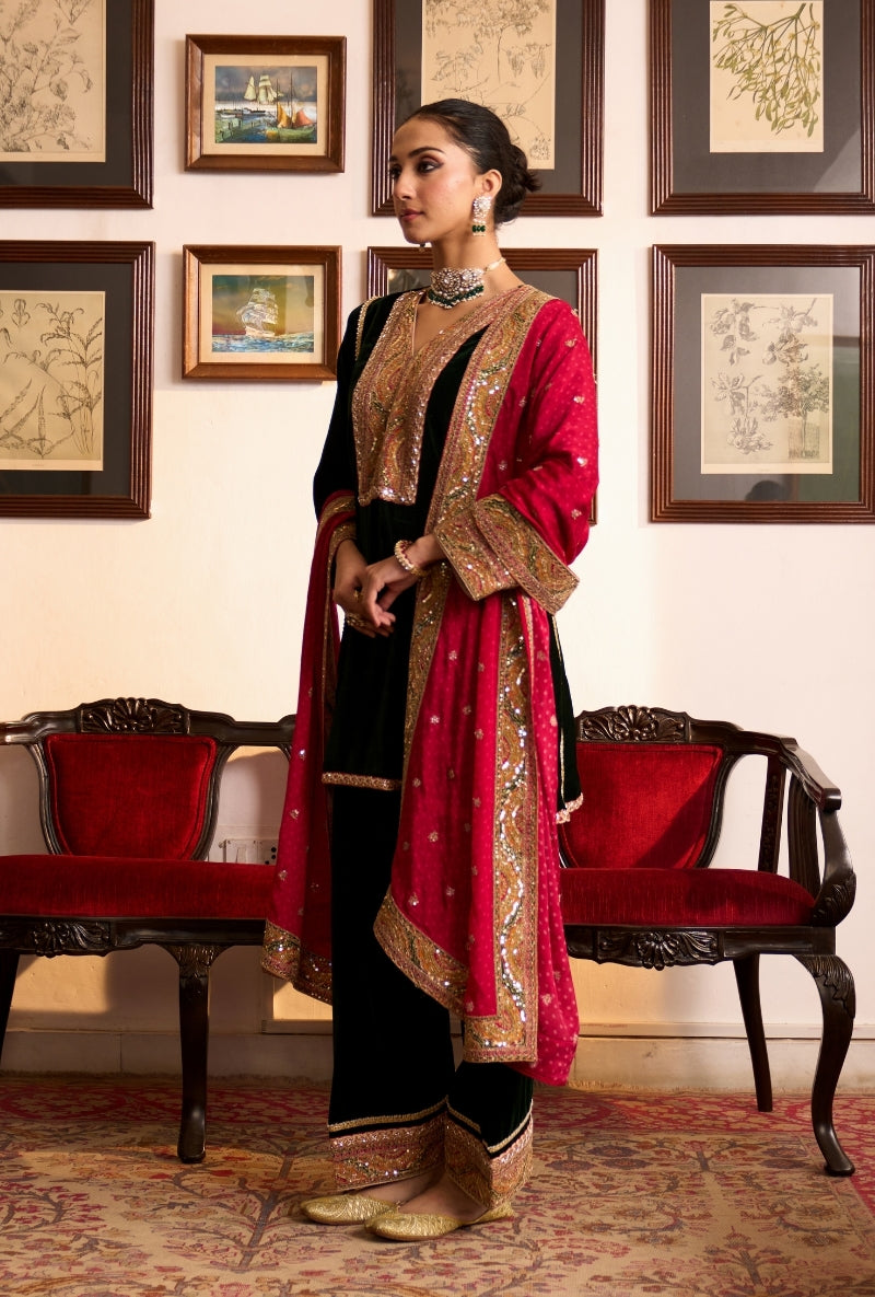 Bottle Green Short Kalidaar Dilbar Farshi Salwar Set