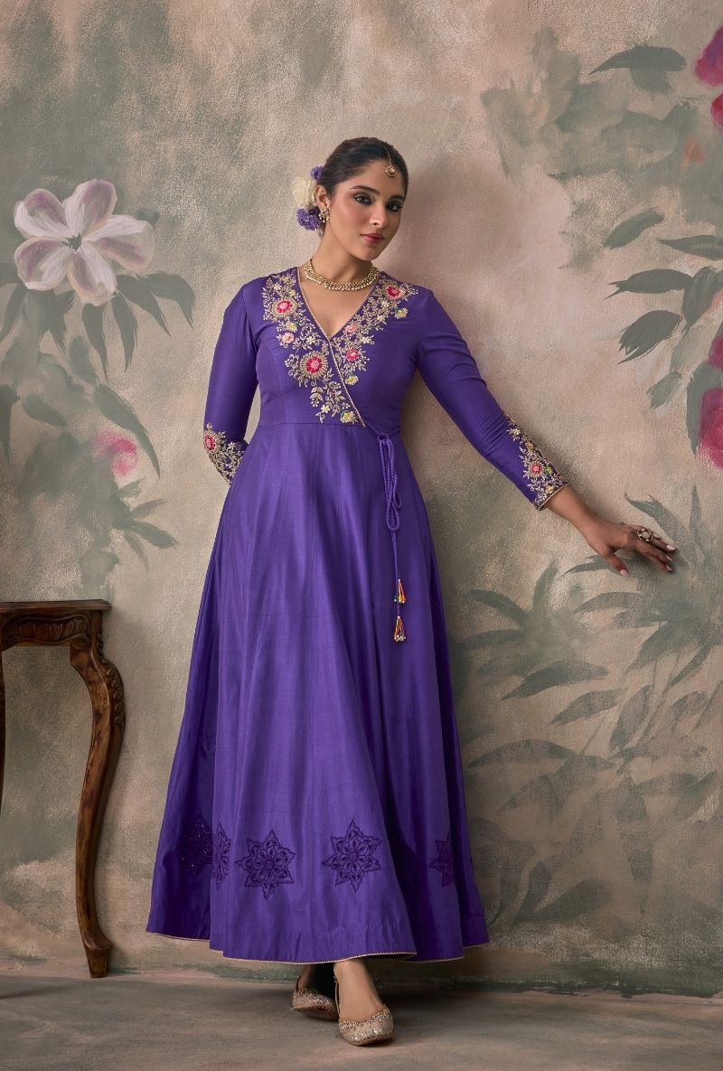 Purple Overlap Embroidered Yoke Jalsa Anarkali Set