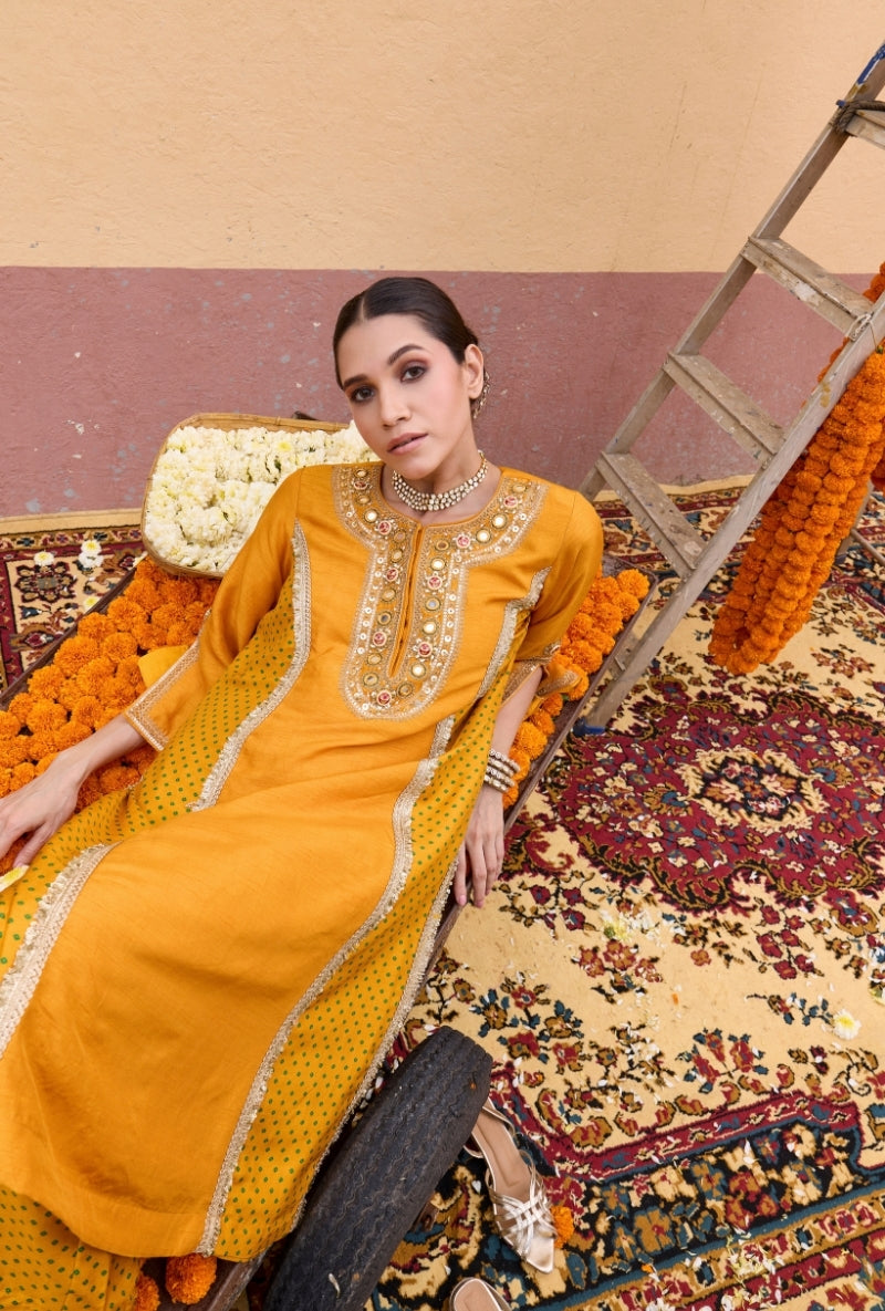 Yellow Mirror And Zardozi Embroidered Oorja Kurta Set