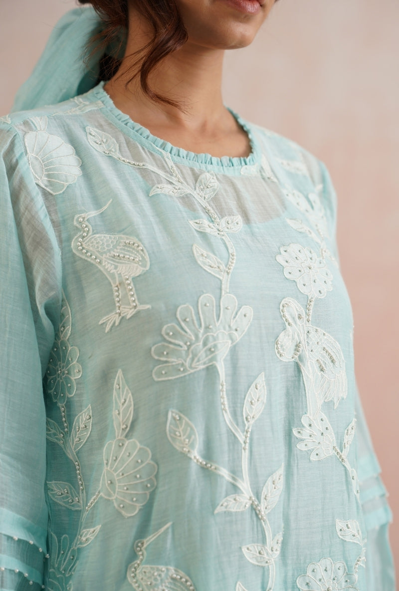 Pale Blue Applique And Pearl Embroidered Prisha Kurta Set