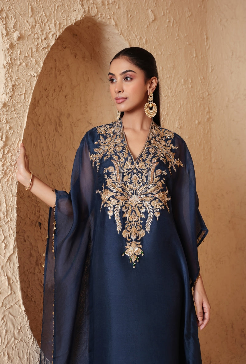 Blue Heavy Yoke Nihira Kaftan set