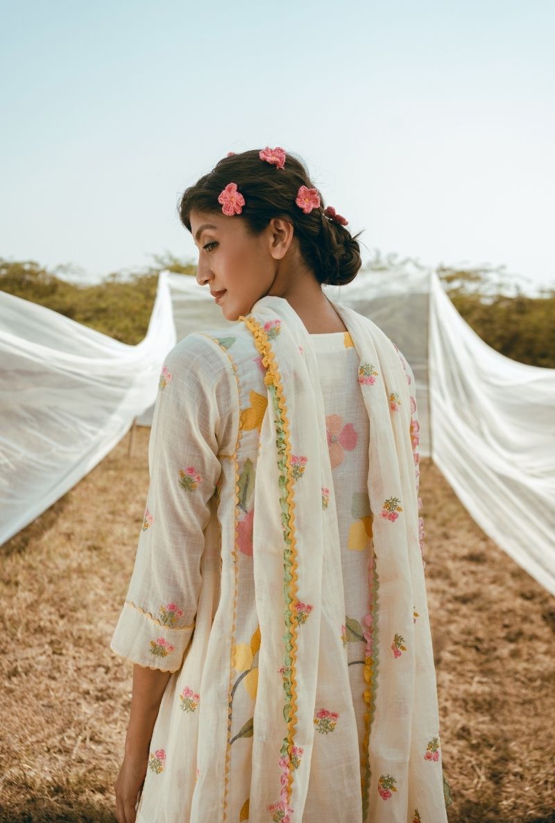 Ivory Floral Motifs Barfi Farshi Salwar Set