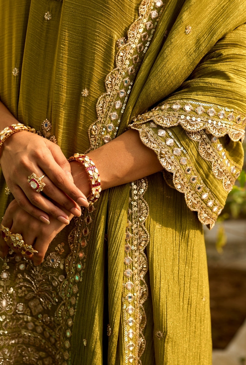 Green Embroidered A-Line Nadira Farshi Salwar Set