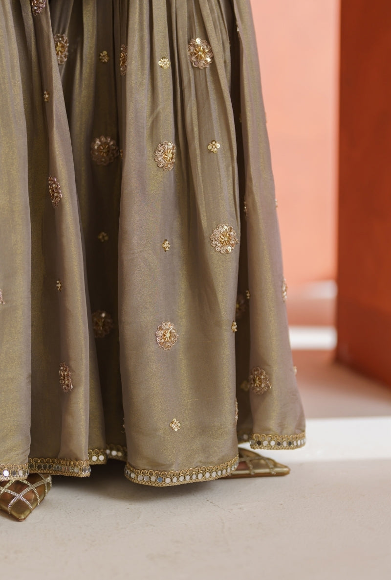 Mouse Beige Sequin &amp; Zari Work Vira Gharara Set