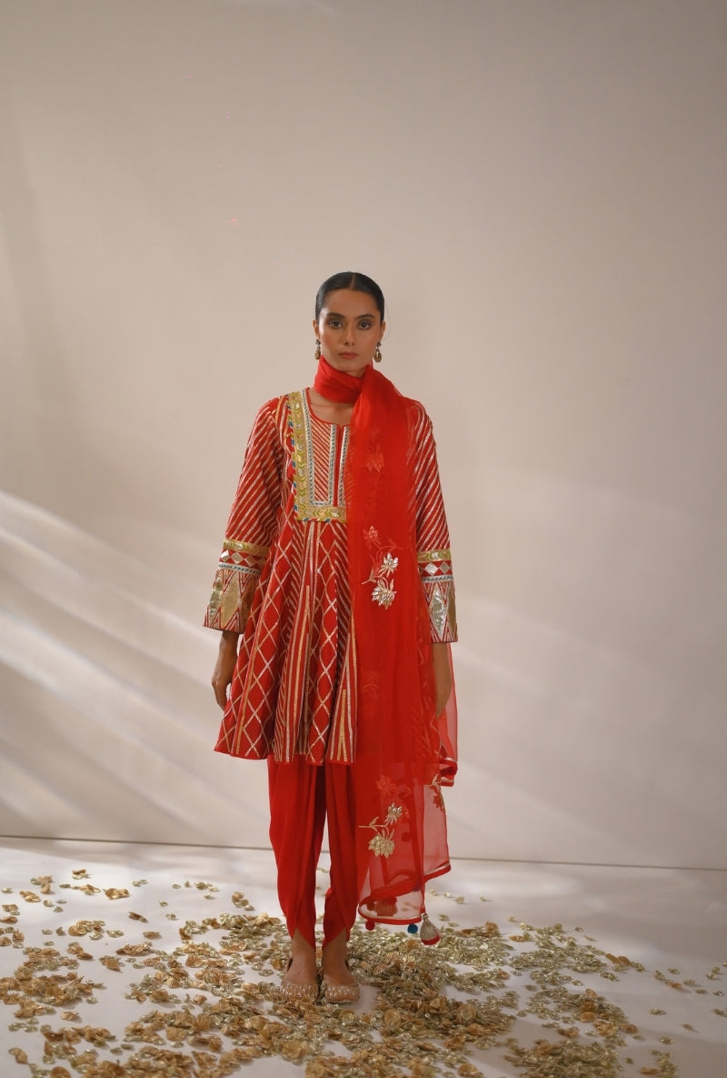 Red Short kalidaar Gota Work Mehreen Dhoti Salwar Set