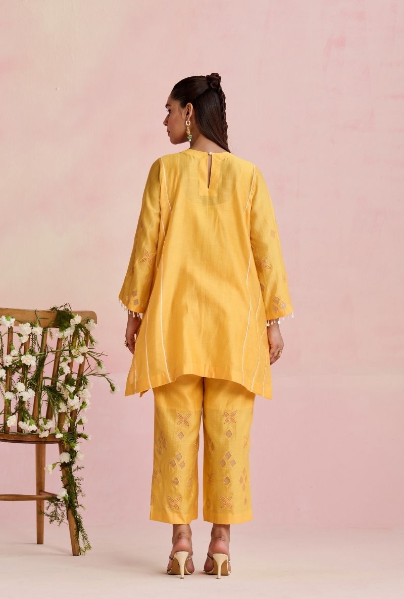 Yellow Motif Yoke Amara Short Kurta Set