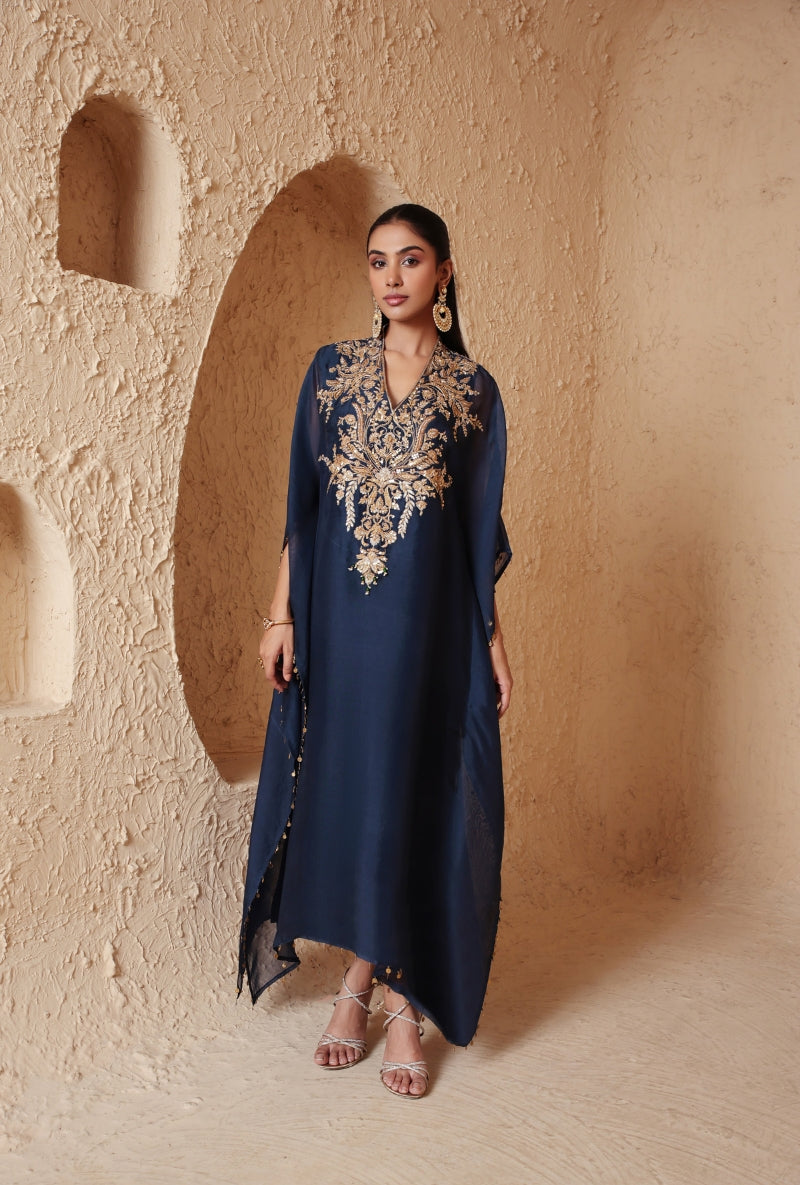 Blue Heavy Yoke Nihira Kaftan set