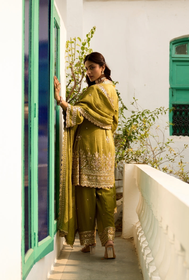 Green Embroidered A-Line Nadira Farshi Salwar Set