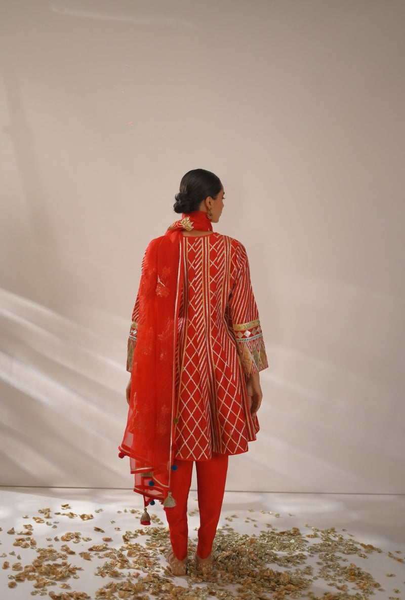Red Short kalidaar Gota Work Mehreen Dhoti Salwar Set