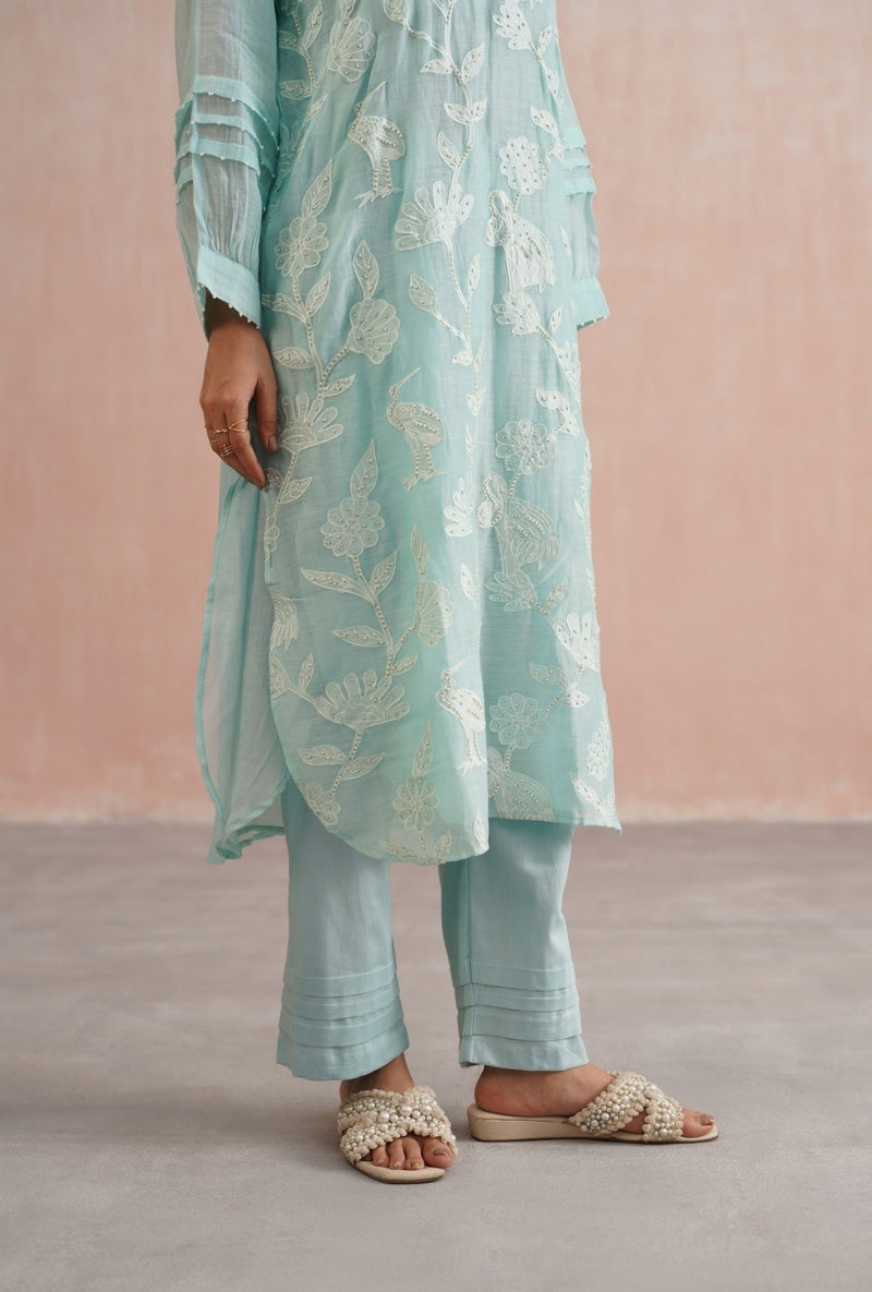 Pale Blue Applique And Pearl Embroidered Prisha Kurta Set