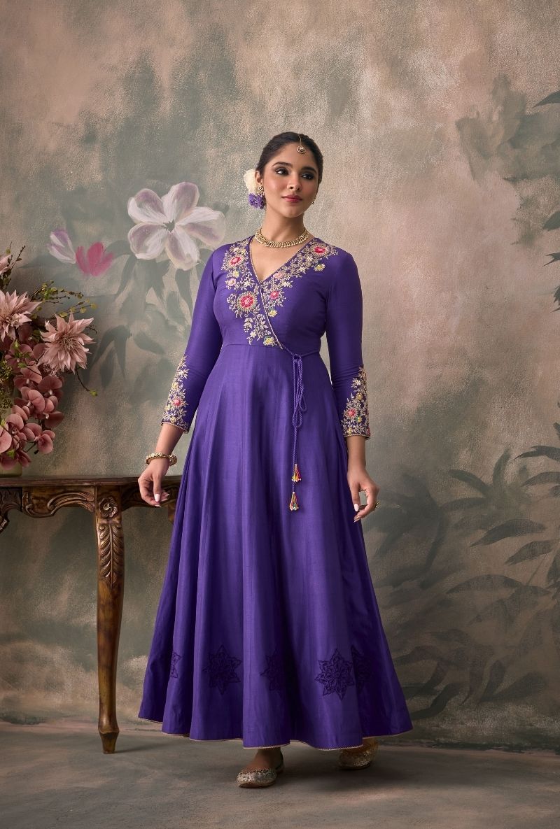 Purple Overlap Embroidered Yoke Jalsa Anarkali Set