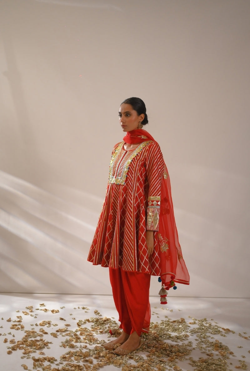Red Short kalidaar Gota Work Mehreen Dhoti Salwar Set